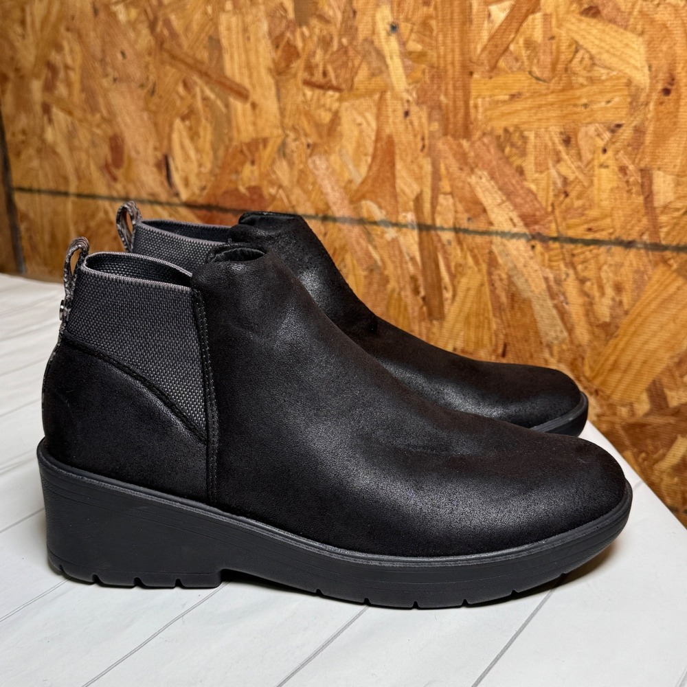 Bzees Black Comfort Ankle Boots Pull On Booties Washable Cushioned Shoes 9.5M